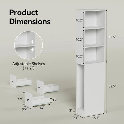 Storage Cabinet Tall Narrow Bathroom  Adjustable Shelves
