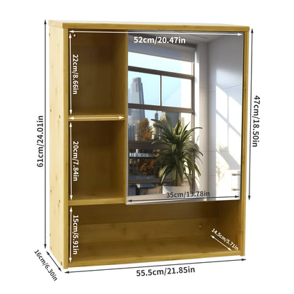 Wall Medicine Cabinet Cupboard Natural Bamboo Bathroom