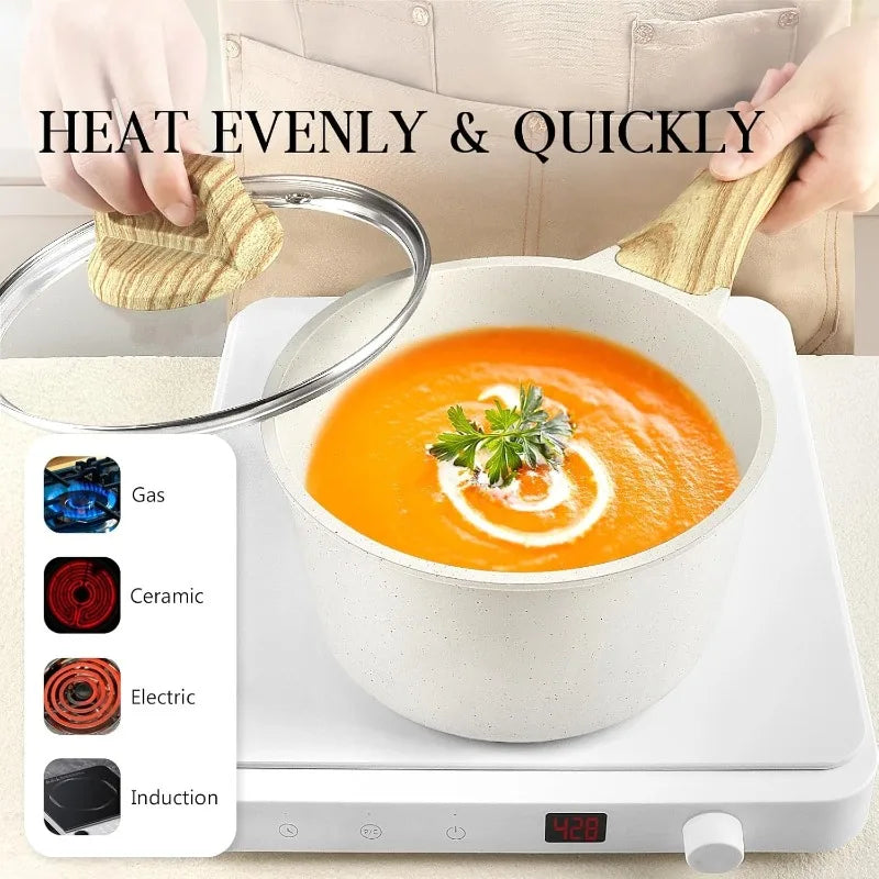 14 Pcs White Granite Kitchen Cookware Sets Nonstick