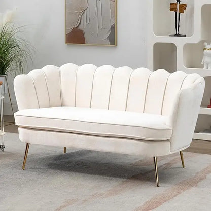 59" Chenille Upholstered Loveseat with Gold Metal Legs