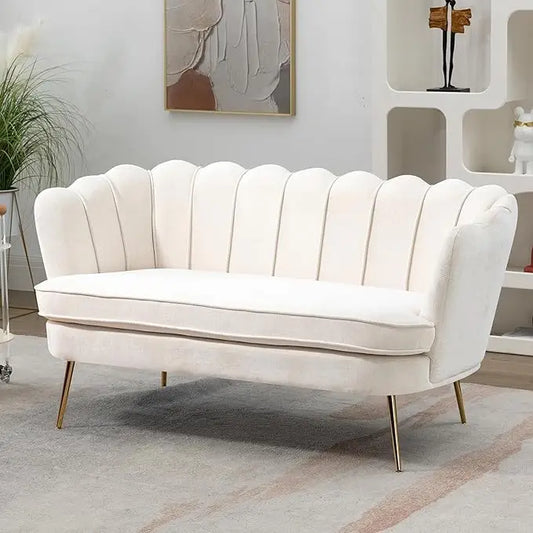 59" Chenille Upholstered Loveseat with Gold Metal Legs
