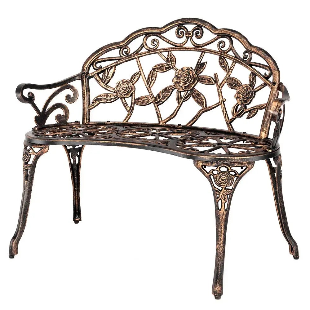38.5" Patio Outdoor  Bench, 2-Person Cast Iron Cast Aluminum