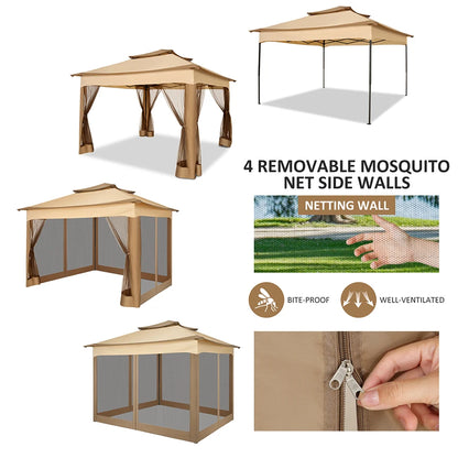 11x11 Pop Up Gazebo One-Push Canopy Tent with Mosquito Nettings,