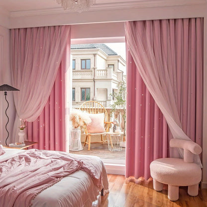 2 Panel Sheer Girls Curtains, Princess Curtains Hollow Stars