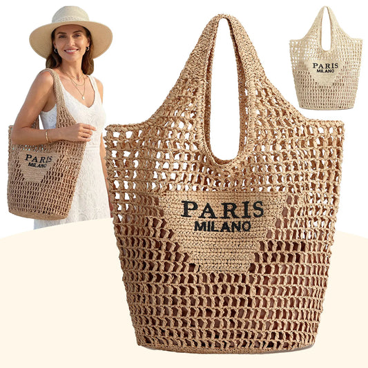 Straw Beach Bags for Women - Handmade Woven Tote Bag