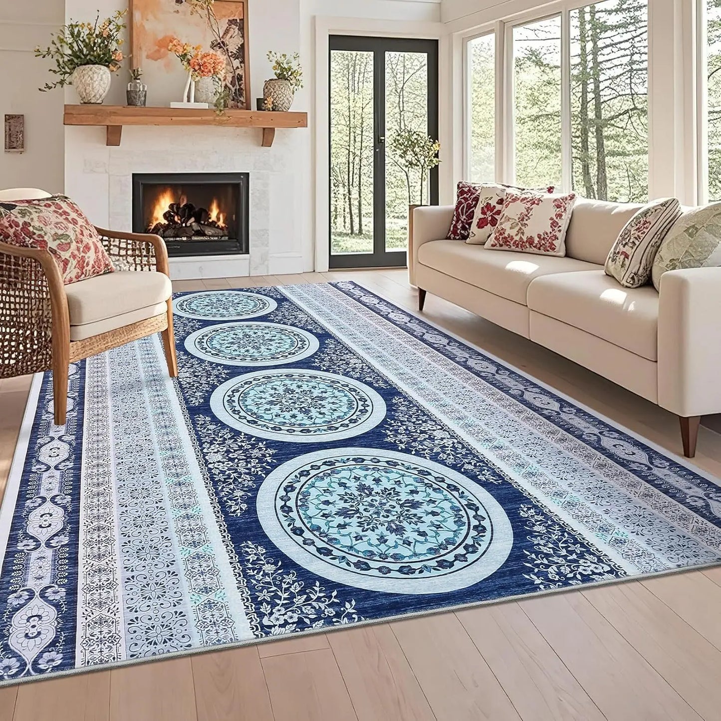 Vintage Area Rug Non-Slip Non-Shedding Ultra-Thin