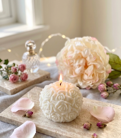 Rose Blossom Sculpture Candle – Hand-Poured Soy Wax | Ivory & Rose Pink