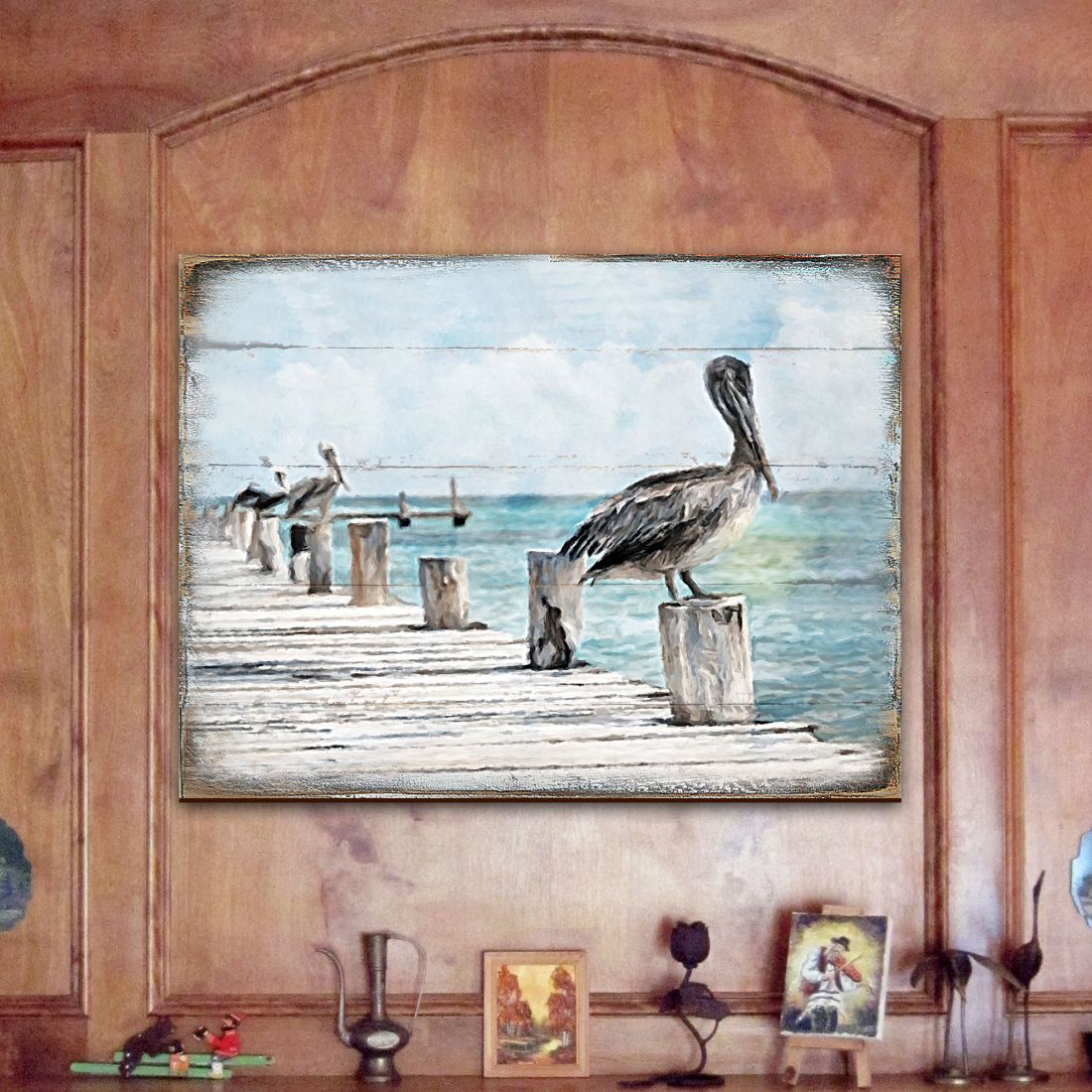 Pelican Wooden Coastal Wall Art  Coastal Sea-Life