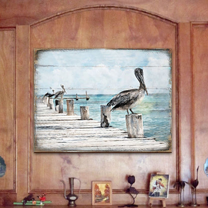 Pelican Wooden Coastal Wall Art  Coastal Sea-Life