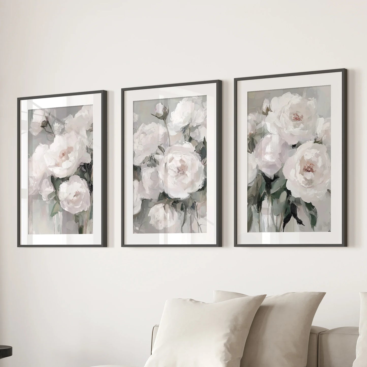 Romantic White Flower Peony Painting Print 3 Piece Wall Art