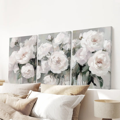 Romantic White Flower Peony Painting Print 3 Piece Wall Art