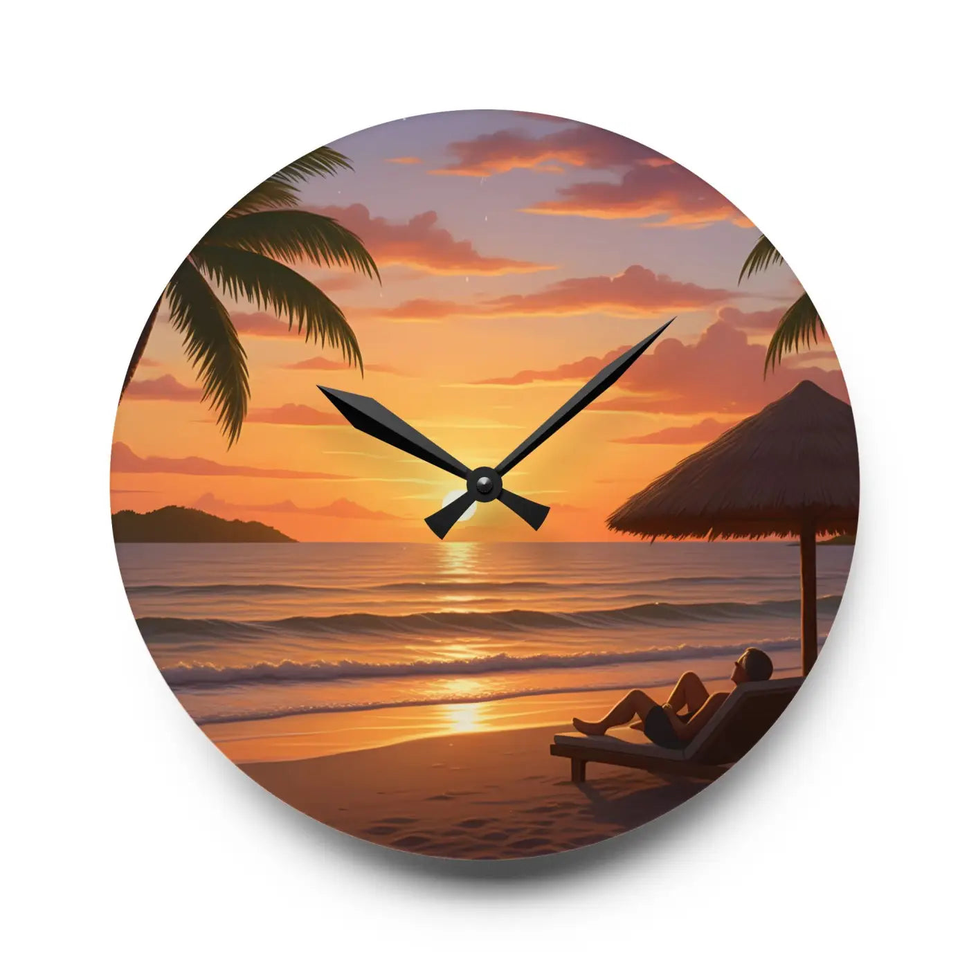 Tropical Sunset Beach Wall Clock – Acrylic Decor