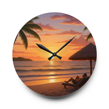 Tropical Sunset Beach Wall Clock – Acrylic Decor