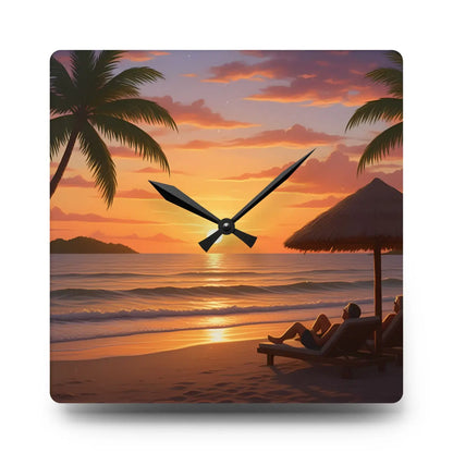 Tropical Sunset Beach Wall Clock – Acrylic Decor