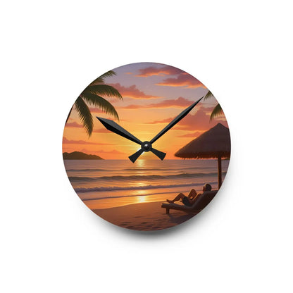Tropical Sunset Beach Wall Clock – Acrylic Decor