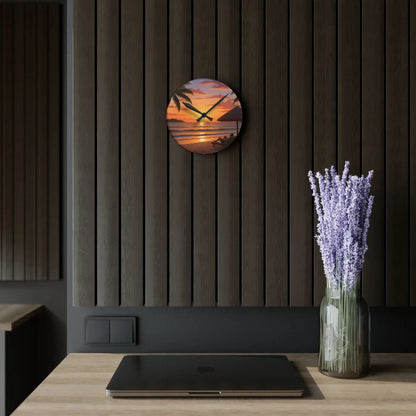 Tropical Sunset Beach Wall Clock – Acrylic Decor