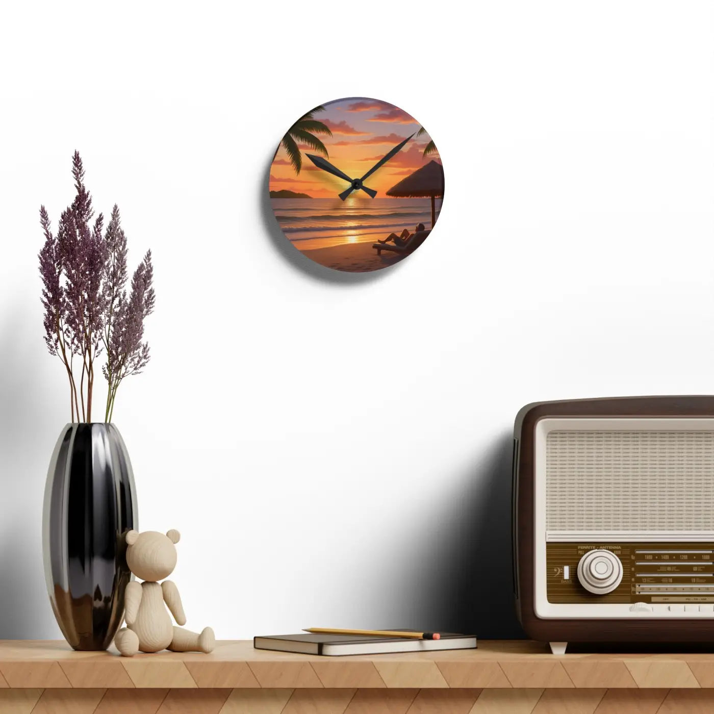 Tropical Sunset Beach Wall Clock – Acrylic Decor