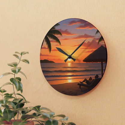 Tropical Sunset Beach Wall Clock – Acrylic Decor