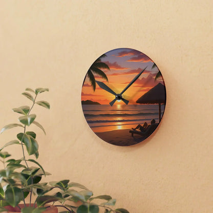 Tropical Sunset Beach Wall Clock – Acrylic Decor