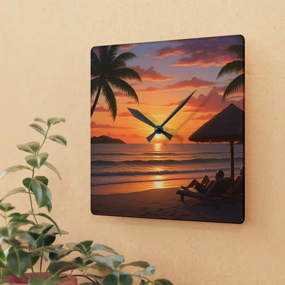 Tropical Sunset Beach Wall Clock – Acrylic Decor