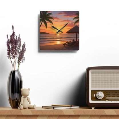 Tropical Sunset Beach Wall Clock – Acrylic Decor