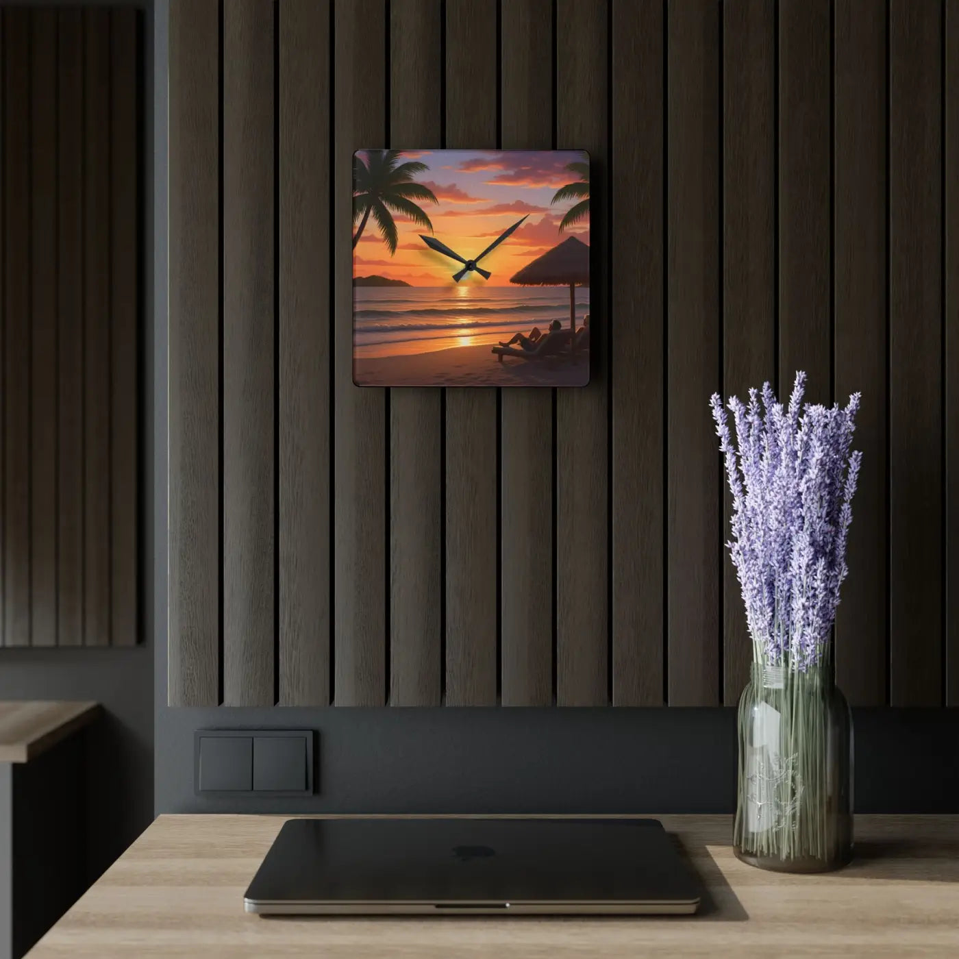 Tropical Sunset Beach Wall Clock – Acrylic Decor