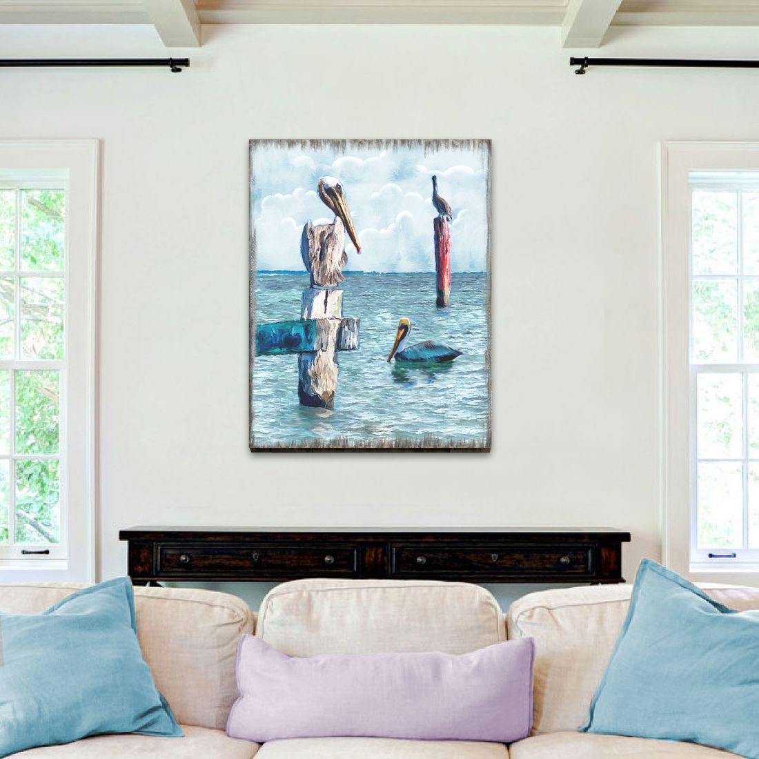 Peaceful Birds Pelicans and Seagulls Wooden Coastal Wall Art