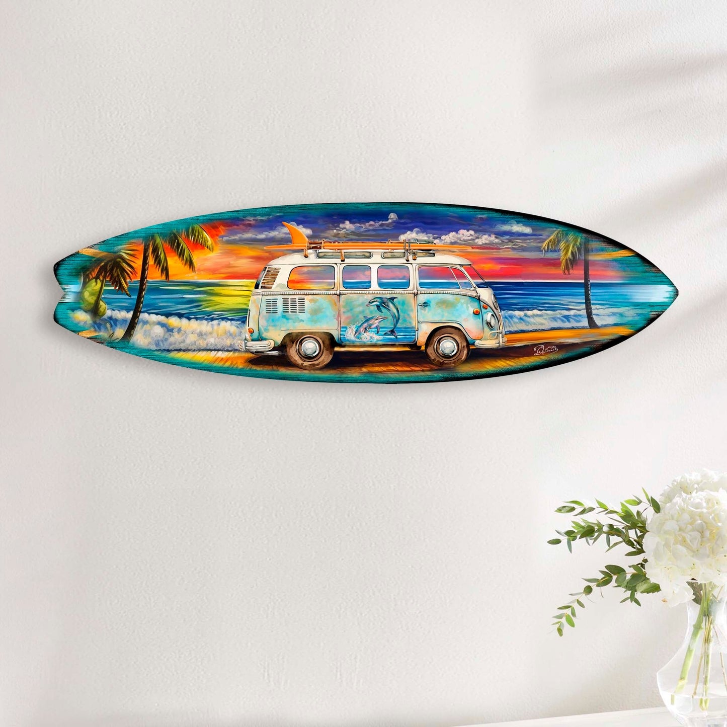 Surf Van at the Beach Surfboard Coastal Wall Art