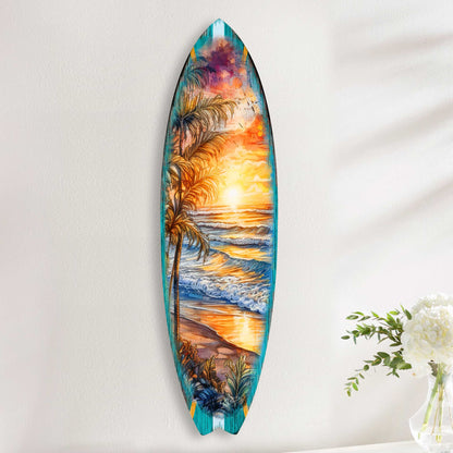 Surfboard Coastal - Golden Waves Ocean Sunset Wall Art