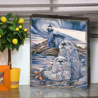 Starlight Otter Lighthouse Wooden Wall Art