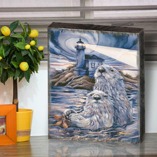 Starlight Otter Lighthouse Wooden Wall Art