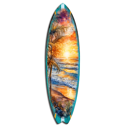 Surfboard Coastal - Golden Waves Ocean Sunset Wall Art