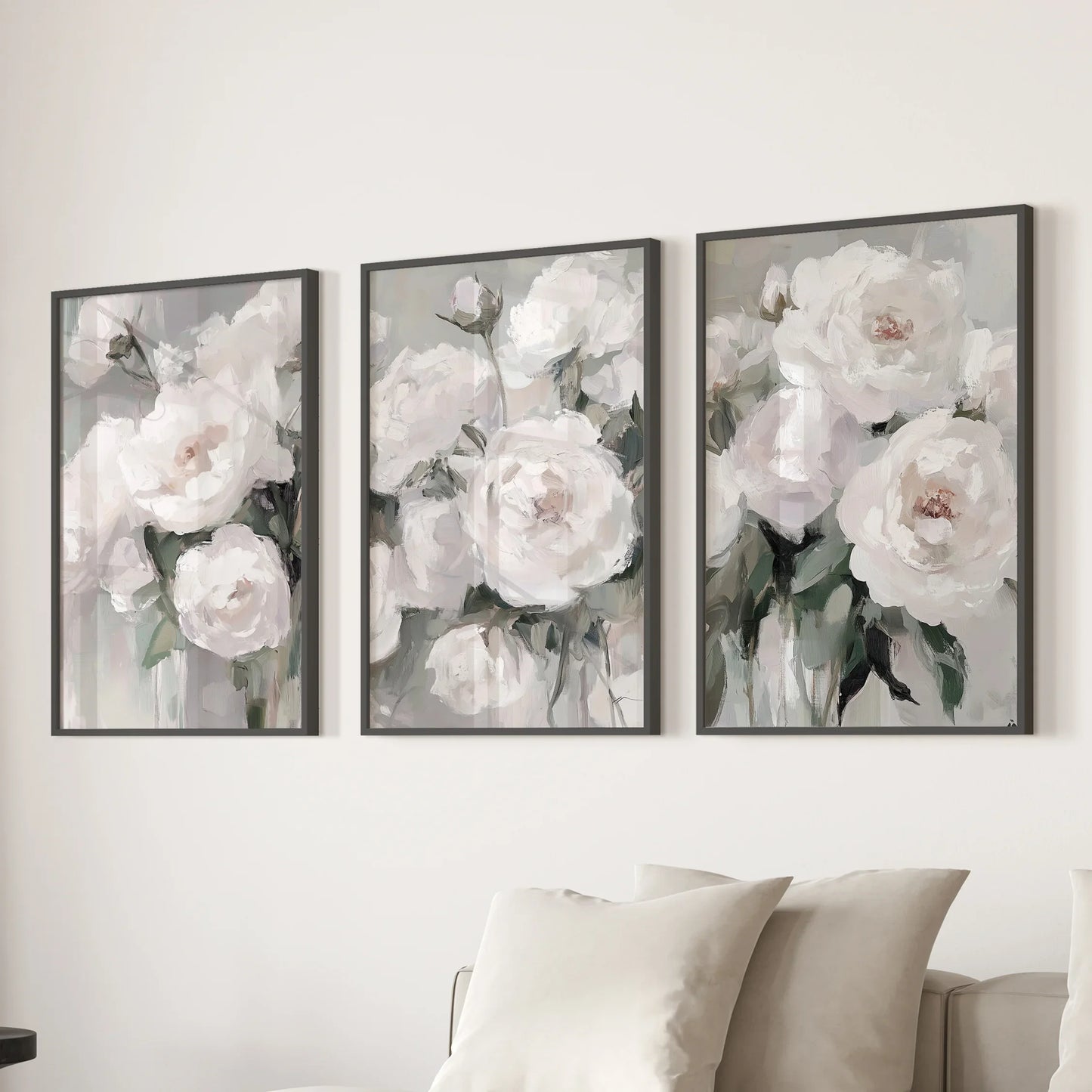 Romantic White Flower Peony Painting Print 3 Piece Wall Art