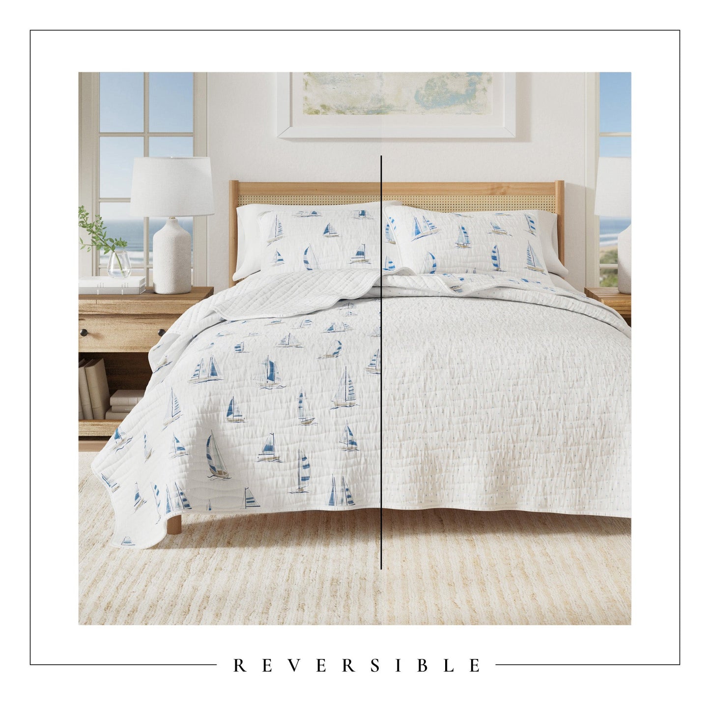 Coastal Blue Sailboat Quilt Set