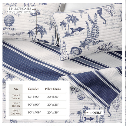 Coastal Printed Cotton Quilt Set