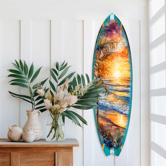 Surfboard Coastal - Golden Waves Ocean Sunset Wall Art
