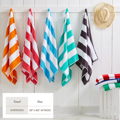 Cotton Velour Cabana Stripe Beach Towel