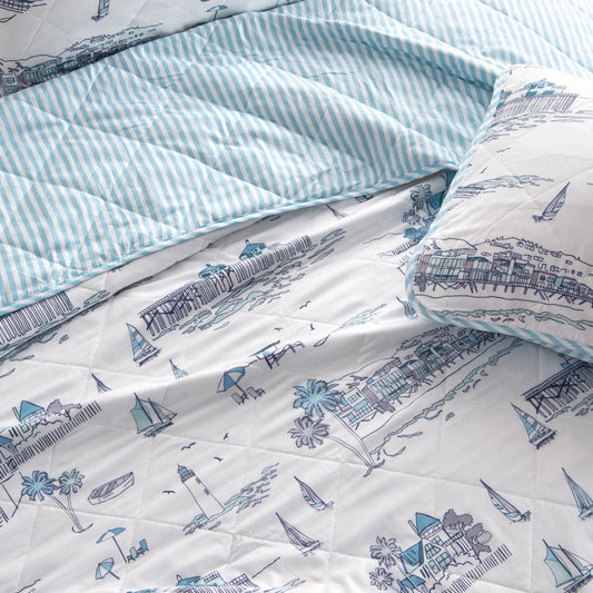 Coastal Toile Quilt Set