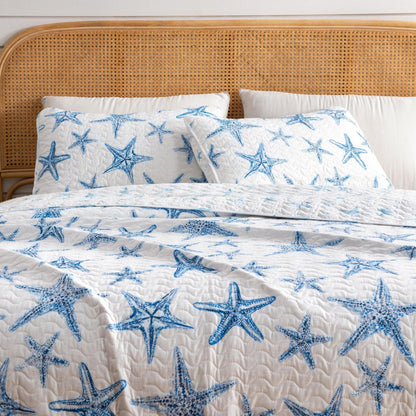 Blue Seashell Coastal Quilt Set