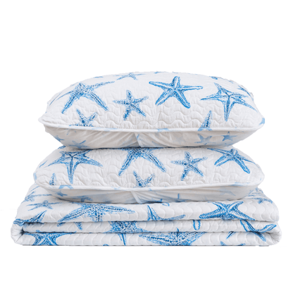 Blue Seashell Coastal Quilt Set