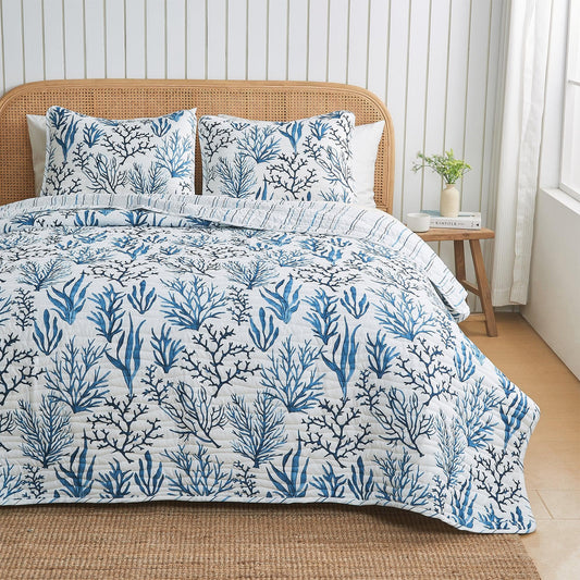 Coastal Navy Coral Quilt Set