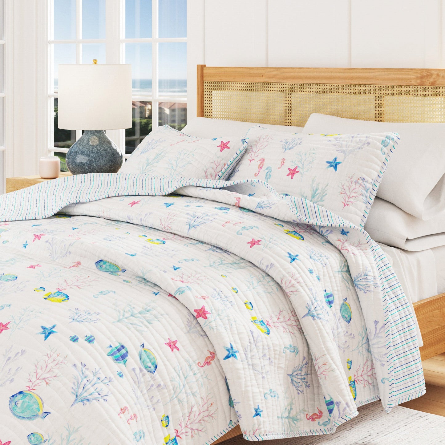 Colorful Coastal Seascape Quilt Set