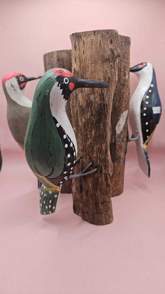 Hand-Painted Woodpecker on Natural Wood (3 Color Options)