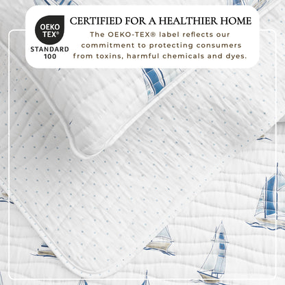 Coastal Blue Sailboat Quilt Set