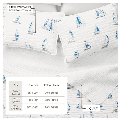 Coastal Blue Sailboat Quilt Set