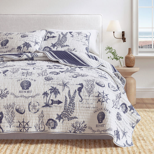 Coastal Printed Cotton Quilt Set