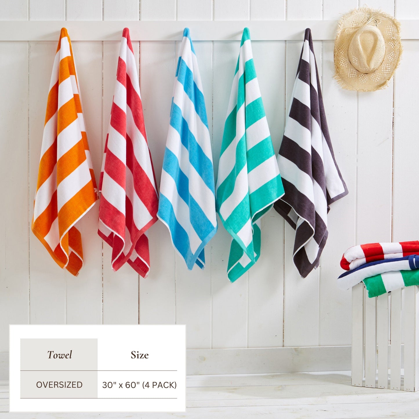 Cotton Velour Cabana Stripe Beach Towel