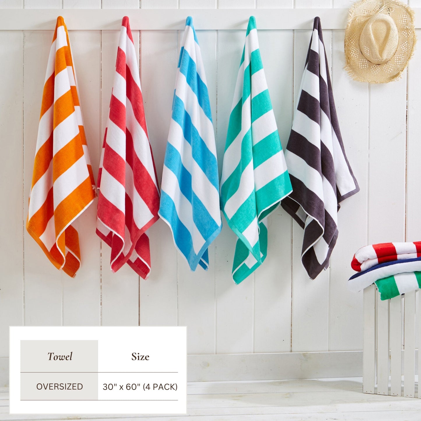 Cotton Velour Cabana Stripe Beach Towel