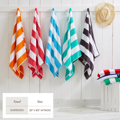 Cotton Velour Cabana Stripe Beach Towel