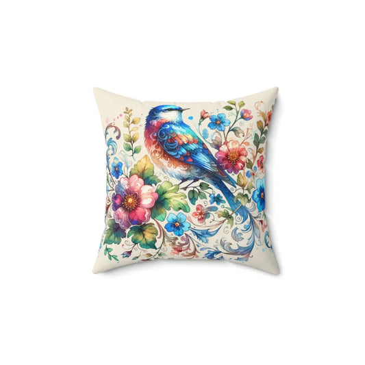 Birds and Flowers Throw Pillow – Spun Polyester